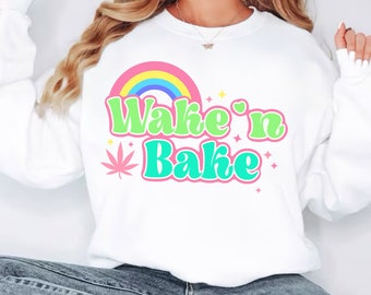 Wake N Bake SVG / Rainbow Stoner Clipart, Y2K Design (file di taglio)