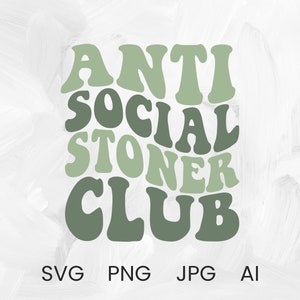 May include: Green and white text graphic design with the words "Anti Social Stoner Club" in a retro font style.