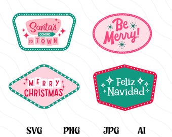 Retro Weihnachtsschild Bundle SVG PNG, Vintage Weihnachten SVG Schnittdatei, 50er Jahre Urlaub Diner Schild, Weihnachtsschild Clipart, Mid Century Modern 60er 70er Jahre