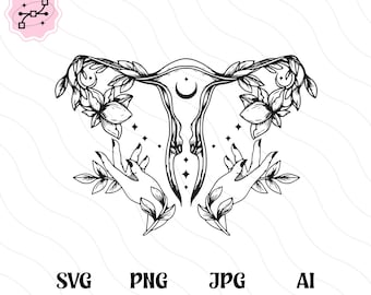 Blumen Uterus SVG, mystische Feminismus Linie Kunst Schnittdatei, Pro Wahl PNG, Frauenrechte