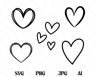Herz-Svg-Bundle, Herz-Svg-Png, handgezeichneter Herz-Umriss, Valentine Doodle Clipart, Liebessvg, Herz-Silhouette geschnitten Datei, Herzform-Rahmen
