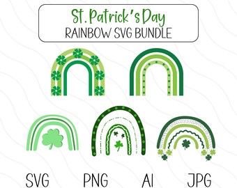 St. Patrick’s Day Rainbow SVG Bundle | St. Patrick’s Day PNG | Shamrock Svg | Clover Svg | Boho Rainbow Cut File | Hand Drawn Rainbow Bundle