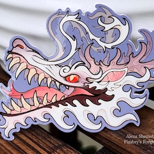 Asiatischer Drache Wolf Aufkleber Geschenk für Ihn Kind Original Fantasy Monster Zeichnung Albino Tier Zähne Toothy Fierce