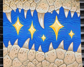 Dibujo original de dientes de cocodrilo en cartulina de 6x6 pulgadas