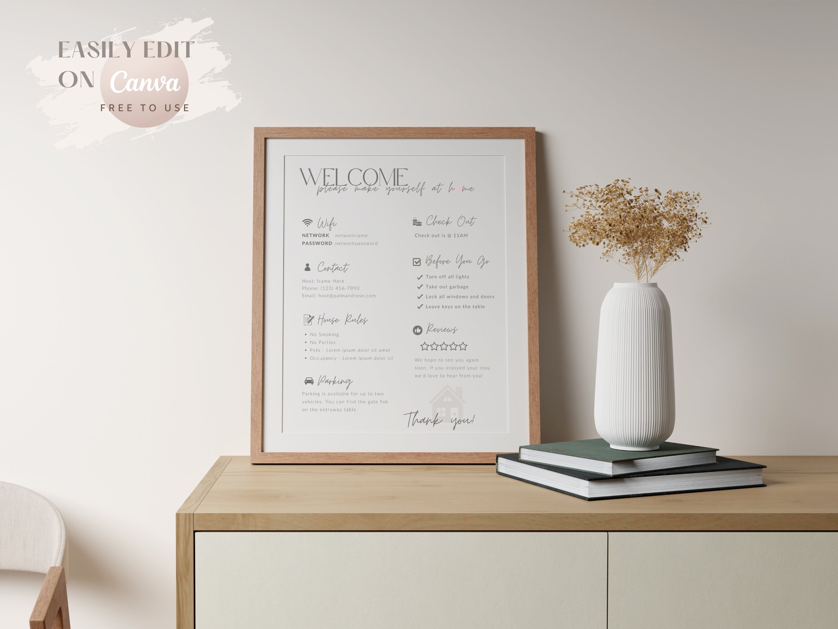 Airbnb Welcome Sign Template Canva Template Airbnb Wifi Sign Check in ...