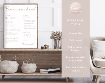 Airbnb Welcome Sign Template Spanish: Vacation Rental Host (Digital Download)