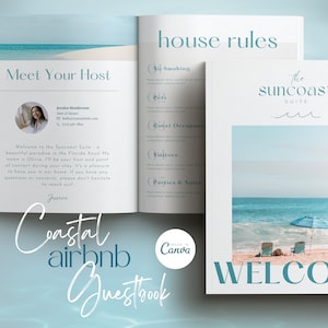 Coastal Airbnb Welcome Book Template: Canva Vacation Rental Guest Book