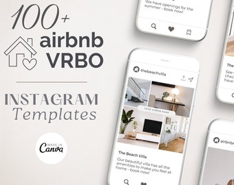 100 Airbnb Instagram Post Templates | Editable VRBO Social Media Template | Real Estate Instagram Template | Vacation Rental Instagram Post