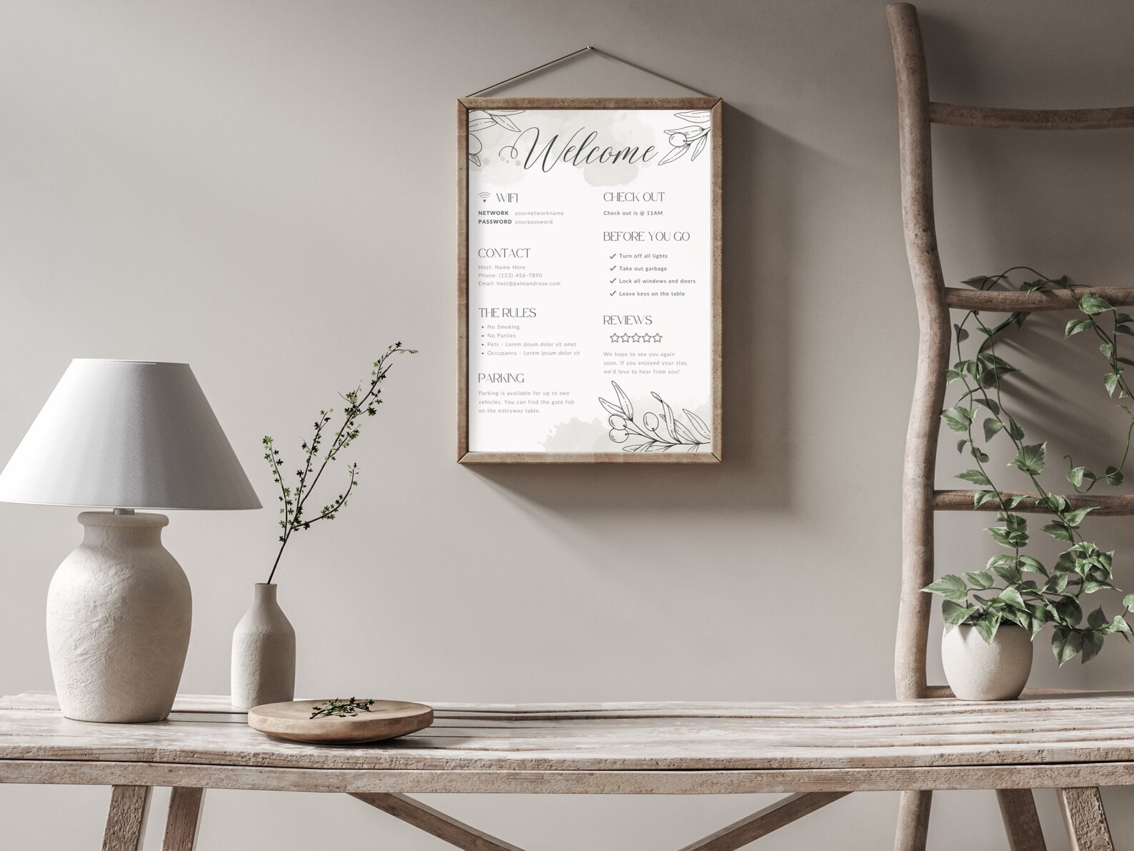 Room. Welcome Sign Paper Airbnb Welcome Sign Template | Canva Template Airbnb Wifi Sign | Check ...