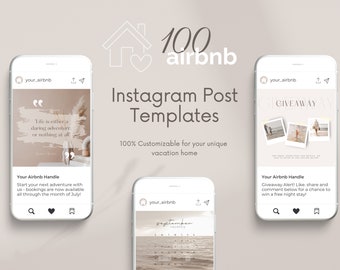 100 Airbnb Instagram Post Templates | Editable VRBO Social Media Template | Real Estate Instagram Template | Vacation Rental Instagram Post