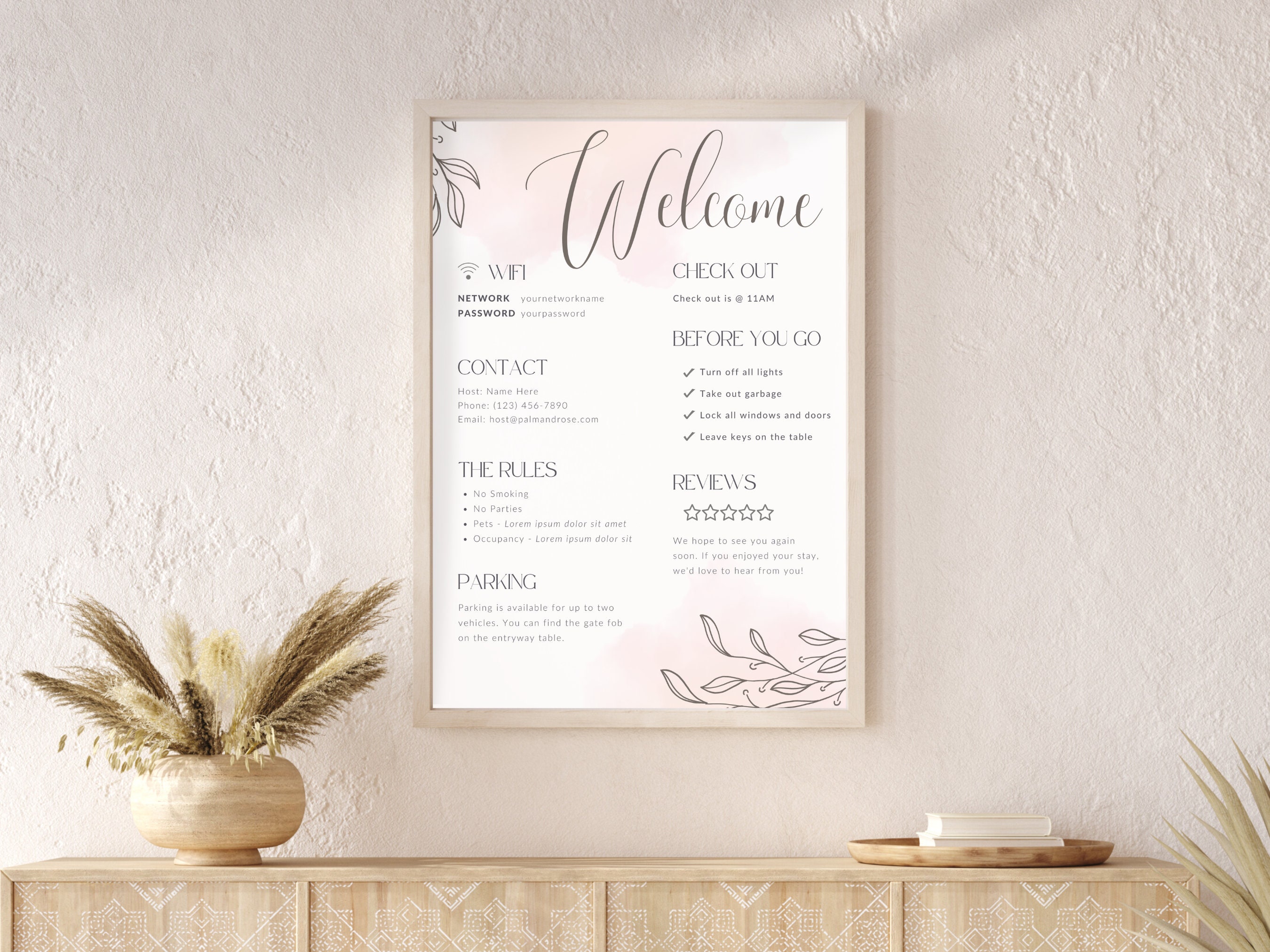 Room. Welcome Sign Paper Airbnb Welcome Sign Template | Canva Template Airbnb Wifi Sign | Check ...