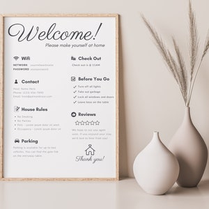 Airbnb Welcome Sign Template | Canva Template Airbnb Wifi Sign | Check In Sign | House Rules Sign | Vacation Rental Welcome Book Host Guide
