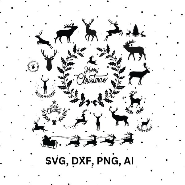Reindeer SVG, Reindeer Face Svg, Christmas Reindeer Svg, Rudolph reindeer svg, Xmas reindeer svg, Santa reindeer, DXF Cricut cut file vector