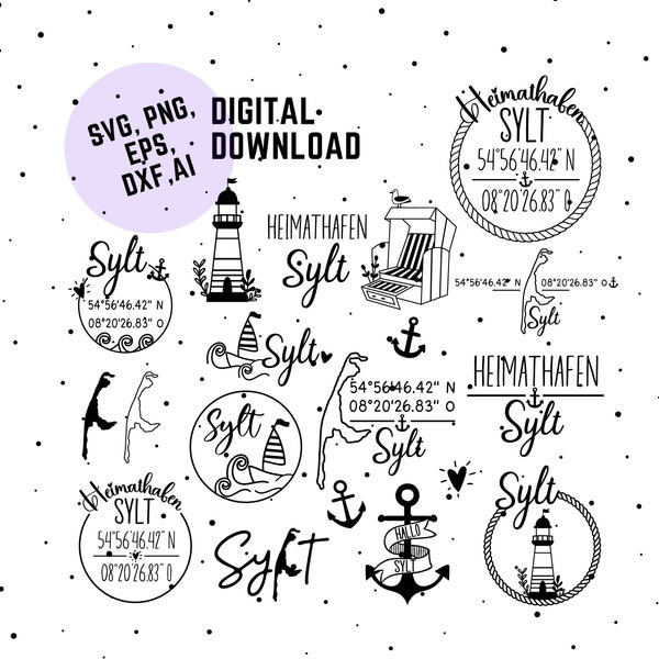 Sylt Maritim Plotterdatei, Sylt Insel Svg, Meer Plotterdatei, Heimathafen Svg Png Dxf, Anker, Digitaler Download, Sylt Maritim Design