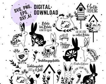 German Spring - Easter Plotterdatei SVG PNG, Bundle German Easter Cut file, Sandinavian Easter Design svg png dxf eps, Frühling Bundle Svg