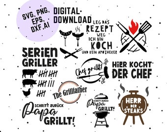 German plotter file svg, plotter file grill, grill and dad sayings, grilling sayings lettering, barbecue SVG bundle, plotter files BBQ