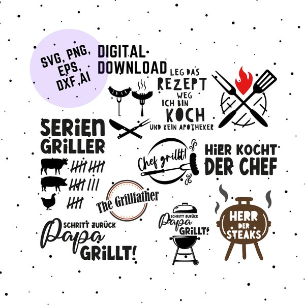 German plotter file Svg, Plotterdatei Grill, Grill und Papa Sprüche, Grillen Sprüche Schriftzüge, Barbecue SVG Bundle, Plotter Files BBQ