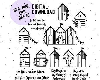 Plotterdatei Strandhäuser Bundle SVG, Plotterdatei Strandhaus, SVG Maritim, Sprüche Maritim, Strandhaus Maritim Plotter File, Strandhütten