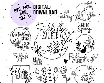 Spring Magic Plotter File German SVG PNG, Bundle German Spring Cut file, Spring svg dxf Spring Bundle Svg, Flowers Svg, Flower Wreath Svg