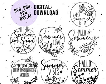 German Summer plotter file svg png bundle, Paper boat svg, Summer svg - hello summer svg - Cricut Silhouette Studio - summer saying svg dxf