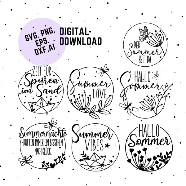 German Sommer Plotterdatei svg png bundle, Papierboot svg, Summer svg - hello summer svg - Cricut Silhouette Studio - summer saying svg dxf