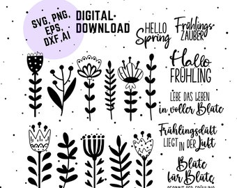 Frühlingsblumen Plotterdatei German SVG PNG, Bundle German Spring Cut file, Spring svg dxf Frühling Bundle Svg, Blumen Svg, Frühlingszauber