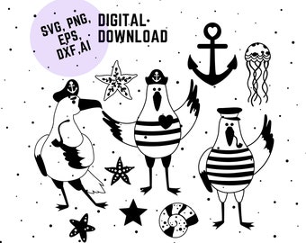 Plotterdatei Möwe Moin Seemann, Möwe maritim SVG, Clipart Möwe Seemann, Seefahrt Svg. Png. Dxf. Esp, Seagull Svg