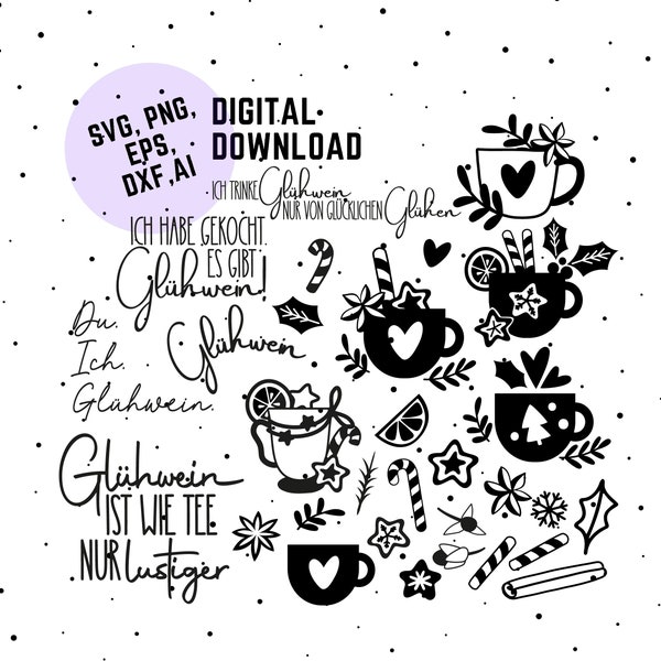 Vin chaud svg png Bundle - Vin chaud allemand svg - Citation de vin svg - Fichier traceur Cricut Silhouette Studio - Alcool svg - Wine Sayings svg