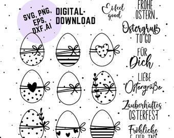 German Ostern Plotter File, Osterei SVG DXF PNG, Spring Ei Heart Botanical Egg, Cricut Silhouette Download File, Easter Plotting Bundle