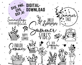 German summer vacation plotter file svg png bundle - beach svg, Summer svg - hello summer svg - Cricut Silhouette Studio - summer saying svg