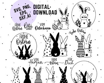 German Easter Bunny Plotterdatei SVG PNG, Bundle German Easter Cut file, German lettering design svg png dxf eps, Frohe Ostern Hase Svg