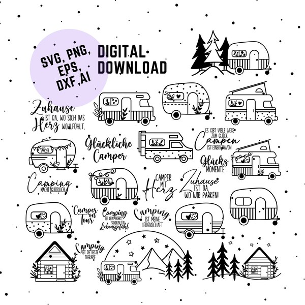 Fichier de traceur de camping allemand Svg, fichier de traceur caravane, dictons de camping de vacances, lettrage de dictons de camping, fichier de traceur, camping-car SVG Png