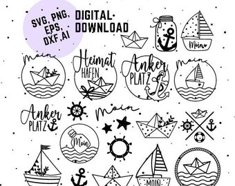 Maritim Plotterdatei, Moin Svg, Meer Plotterdatei, Ankerplatz Svg Png Dxf, Anker, Digitaler Download, Papierboot Svg Pnd Dxf, Maritim Design