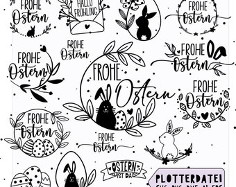 German Easter plotter file SVG PNG, Bundle German Easter cut file, German lettering design svg png dxf eps, Happy Easter bunny svg