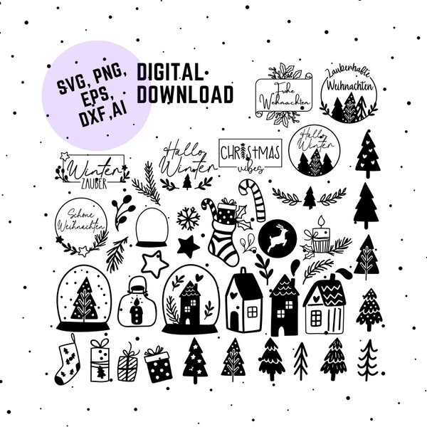 Winter Plotterdatei, German Christmas Svg, Png, Dxf, Weihnachten plotter file, laser file, German Plotterdatei, Winter Svg Png, Winterzauber