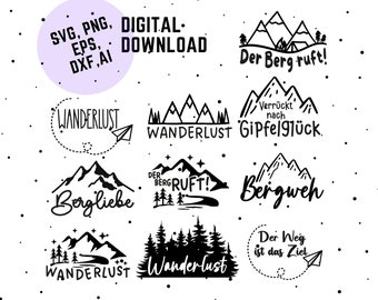 Wanderlust German plotter file, Plotterdatei Wandern, Urlaub Sprüche, Urlaub Sprüche Schriftzüge, Plotterdatei, Bergliebe Svg, Wandern Svg