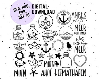 Bundle Plotterdatei Seefahrt Maritim SVG, DXF Bundle Meer, Plotterdatei Anker Möwen Ruder, digitale Stempel Maritim Seefahrt Bundle