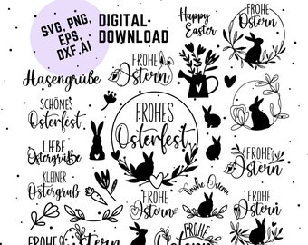 German Easter Plotter File Bundle svg, Easter Designs German, Easter Cricut Silhouette, Easter Lettering, Easter Bunny wreath Svg Png Dxf