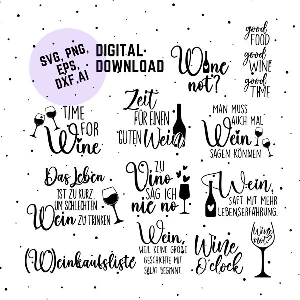 German Wein svg png Bundle, Wine svg, Wine Quote svg, Cricut Silhouette Studio plotter file - Alcohol svg - Wine Sayings svg - Sayings Wine