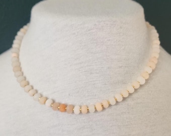 Peach Aventurine Choker Necklace – 15.5” Dainty Beaded Necklace w/ 24k Plated Gold Accents – Handmade Gemstone Jewelry, Birthstone Gift