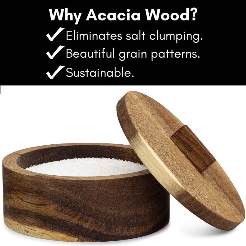 Salt Cellar With Lid 3 Oz Acacia Wooden Salt Box Kosher Salt Container