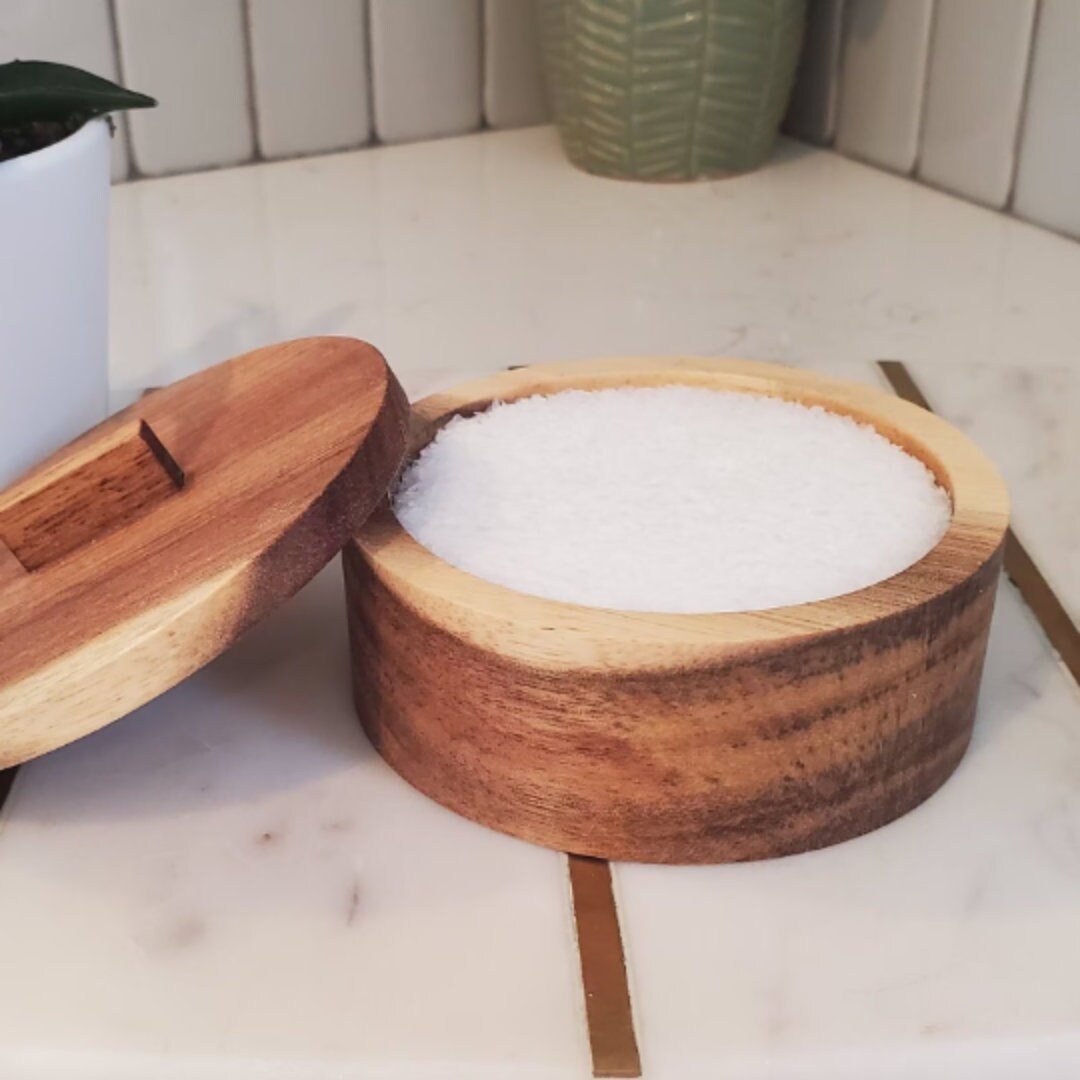 Salt Box 3 Oz Acacia Wooden Salt Box Salt Keeper Salt Holder 3.5 X 3.5