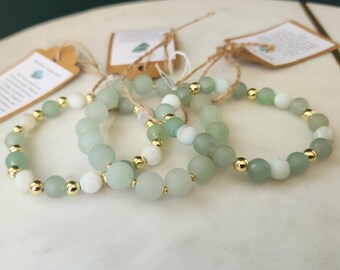 Green Aventurine & Amazonite Bracelet Set – Stretchy Gemstone Bracelets with Gold Beads – Set of 3 Handmade Gifts for Mom or Birthday