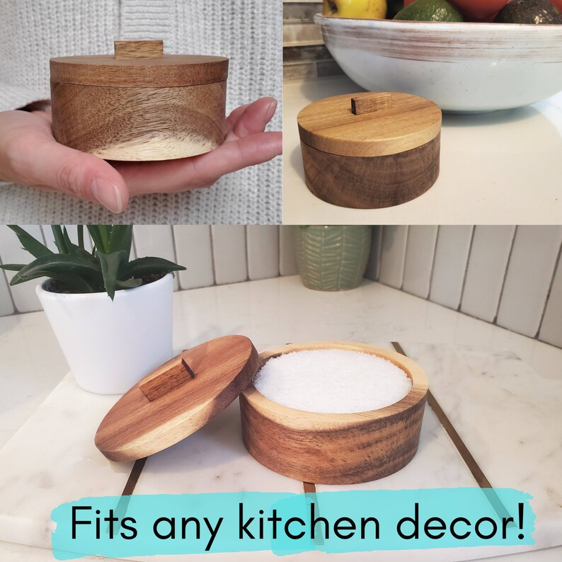 Salt Cellar With Lid 3 Oz Acacia Wooden Salt Box Kosher Salt Container