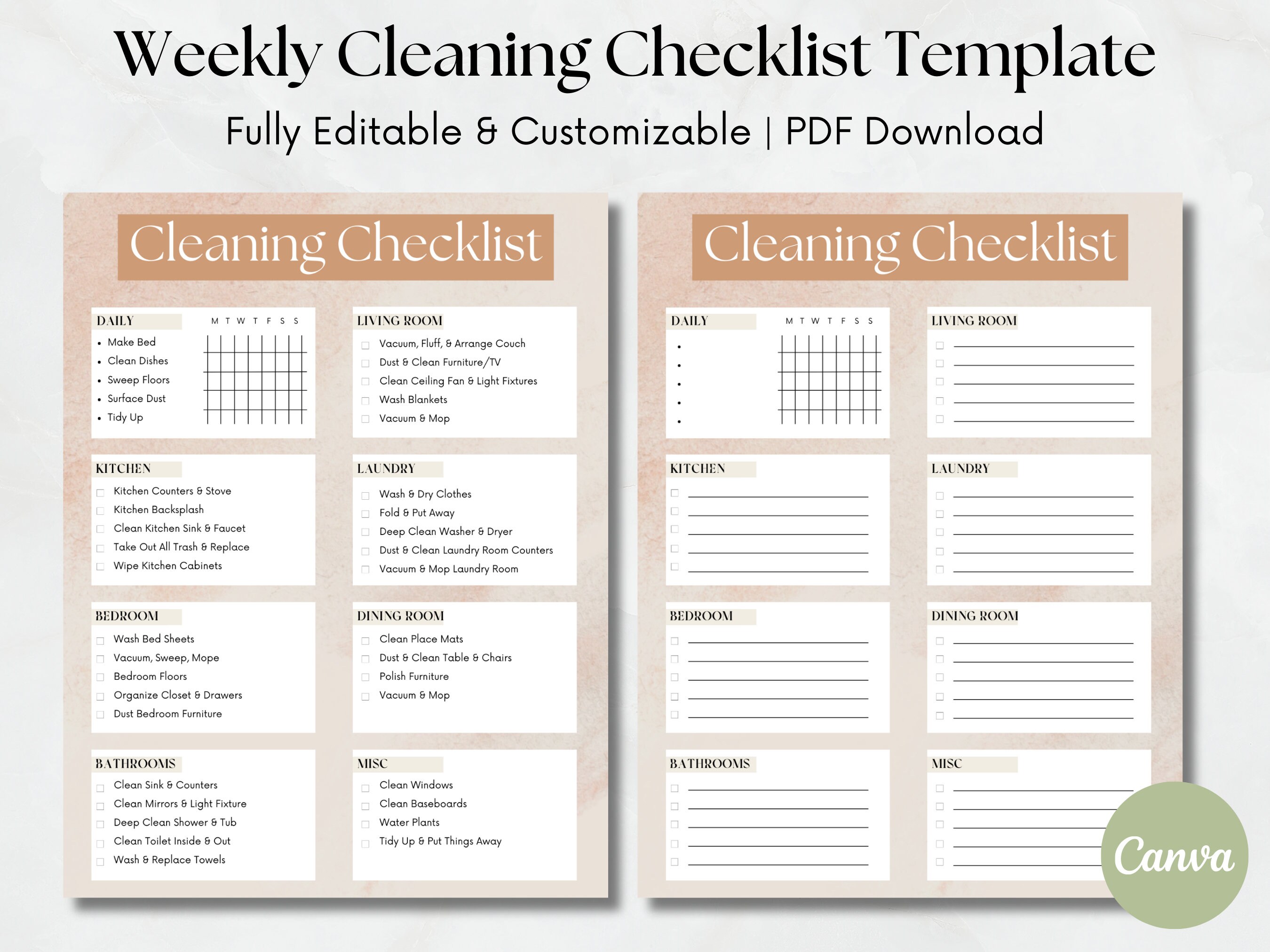 Printable Weekly Cleaning Checklist, ADHD Cleaning Schedule, Flylady