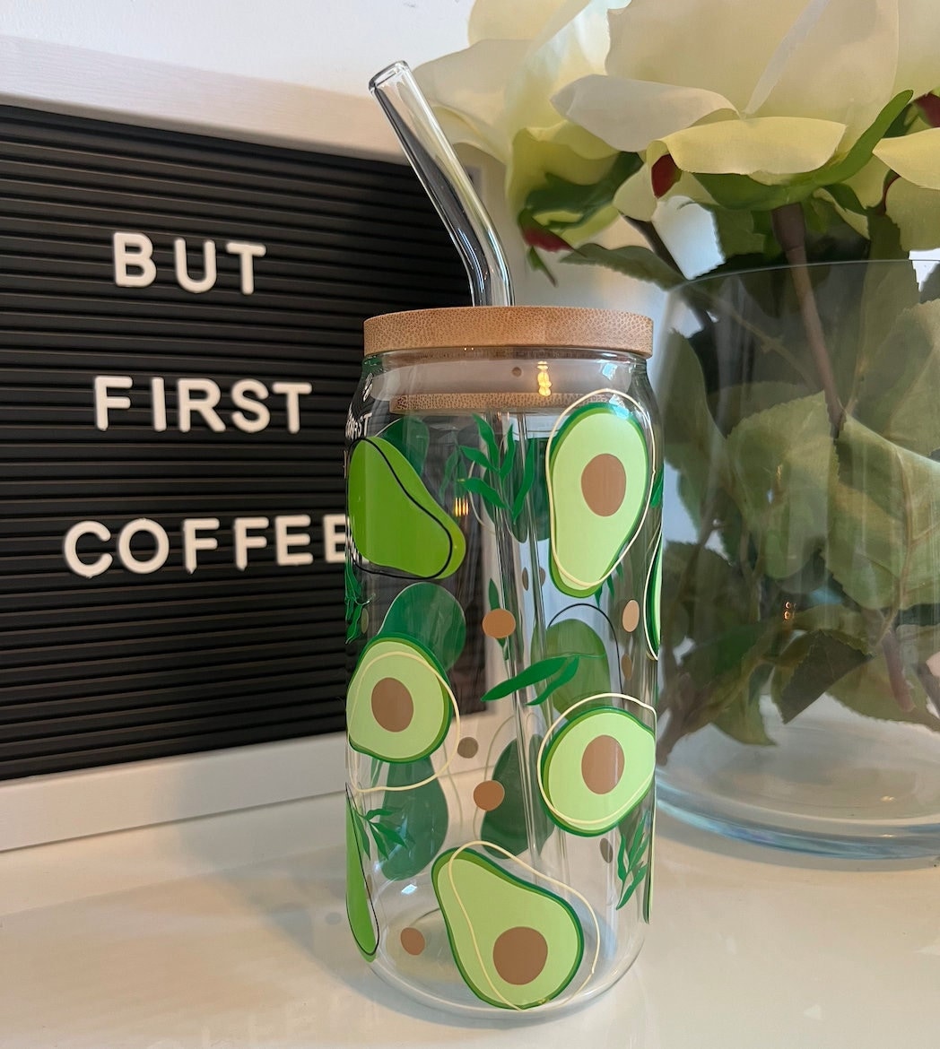 Avocado Design 16oz Glass Can Cup – The Water Lily Co