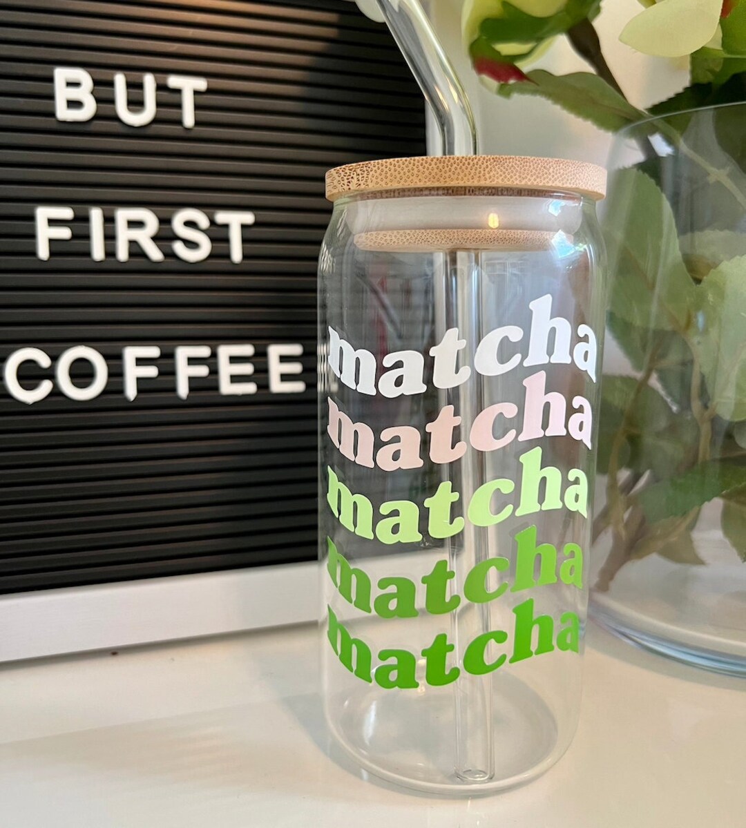 Matcha Script Matcha Script Libbey Glass Can 16oz Cup - Etsy UK