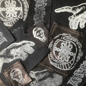 Assorted Black&White Sew-on Punk patches- Classical, ancient greek, art history