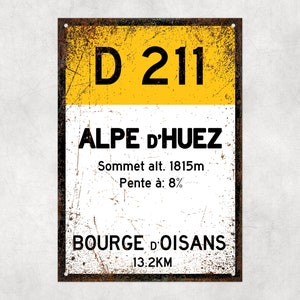 Alpe D'Huez D211 - Letrero ciclista estilo vintage del Tour de Francia - Regalo para ciclista, letrero de ciclismo, letrero de metal, letrero de ciclismo,