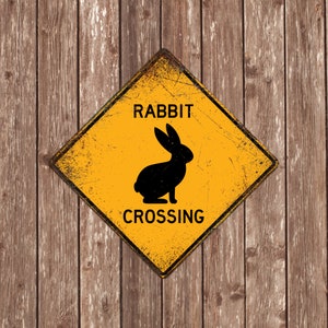 SEÑAL DE CRUCE DE CONEJO - Señales de cruce de conejos, Conejos, Cruce de conejos de advertencia, Señales de conejos, Decoración de conejos, Xing de conejos, Signo amarillo,